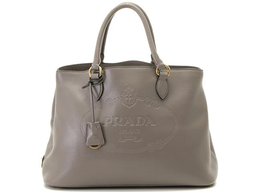 Prada shoulder bag tote Greige Gray ARGILLA leather